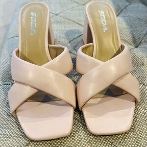 Soda Women's Blush Pink Heeled Slides